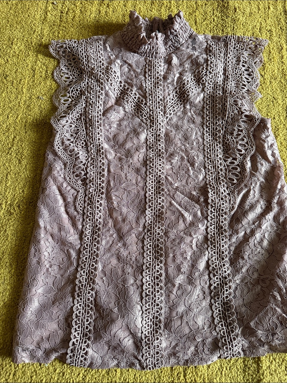 Sleeveless Lace High-Neck Blouse in Dusty Mauve